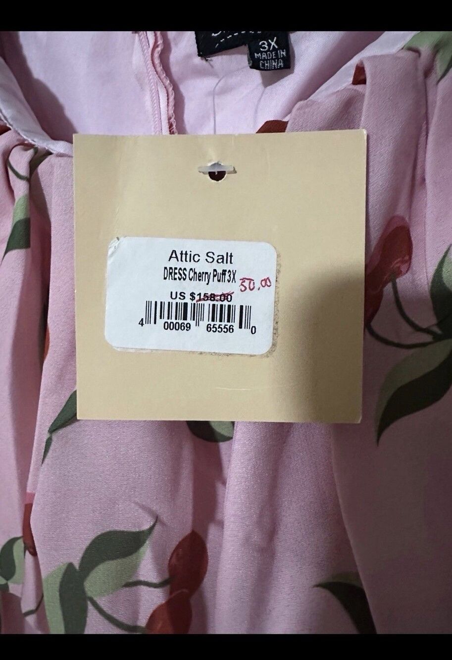 Smak Parlour Dress sz 3X pink cherry print off shoulder tulle flare mod quirky - Picture 5 of 9